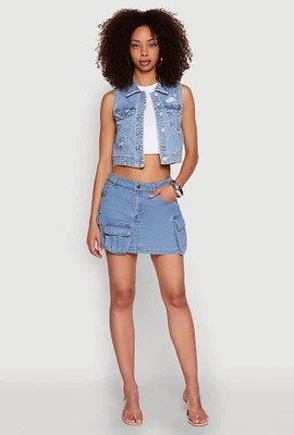 Womens Haute Monde Denim Utility Mini Skirt, Blue, Size S