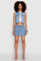 Womens Haute Monde Denim Utility Mini Skirt, Blue, Size S