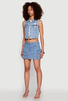 Womens Haute Monde Denim Utility Mini Skirt, Blue, Size S