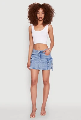 Womens WAX Cargo Pocket Mini Skirt, Blue,