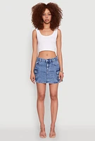 Womens WAX Cargo Pocket Mini Skirt, Blue,