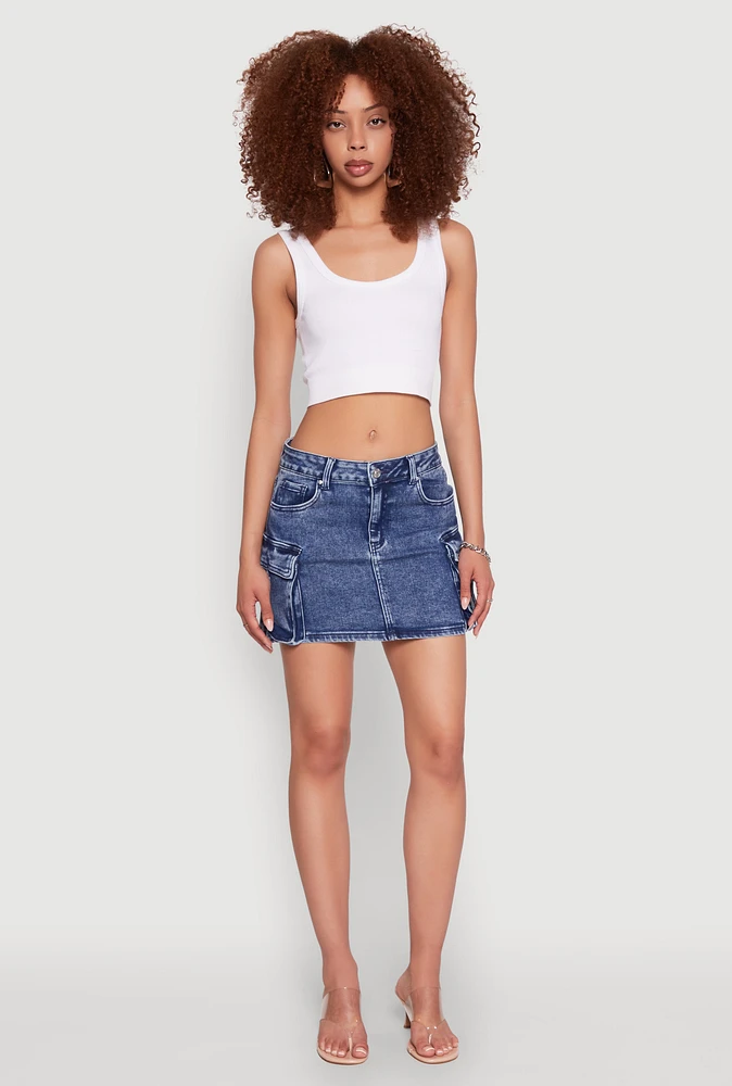 Womens WAX Cargo Pocket Mini Skirt, Blue, Size M