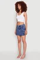 Womens WAX Cargo Pocket Mini Skirt, Blue, Size M