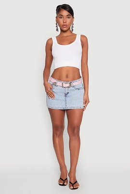Womens Almost Famous Belted Micro Mini Denim Skirt, Blue, Size L