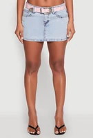Womens Almost Famous Belted Micro Mini Denim Skirt, Blue, Size L