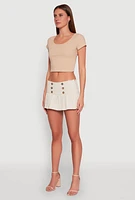 Womens Almost Famous Side Zip Pleated Sailor Skort, Khaki,