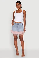 Womens Almost Famous Faux Fur Trim Denim Mini Skirt, Blue, Size L