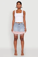 Womens Almost Famous Faux Fur Trim Denim Mini Skirt, Blue, Size L