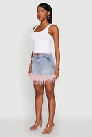 Womens Almost Famous Faux Fur Trim Denim Mini Skirt, Blue, Size L