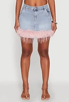 Womens Almost Famous Faux Fur Trim Denim Mini Skirt, Blue, Size L