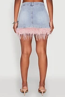 Womens Almost Famous Faux Fur Trim Denim Mini Skirt, Blue, Size L