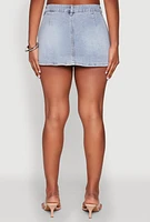 Womens Almost Famous Faux Fur Trim Denim Mini Skirt, Blue, Size XL