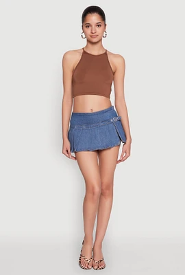 Womens Madden Girl Belt Detail Pleated Skort, Blue,