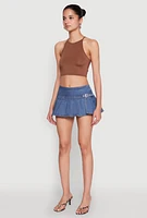 Womens Madden Girl Belt Detail Pleated Skort, Blue,