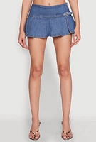 Womens Madden Girl Belt Detail Pleated Skort, Blue,