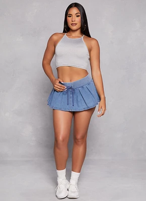 Womens Almost Famous Denim Pleated Micro Mini Skort, Blue, Size M