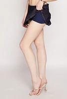Womens Almost Famous Lurex Denim Pleated Mini Skirt, Blue,