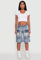 Womens Spoon Jeans Multi Pocket Cargo Denim Shorts, Blue, Size M