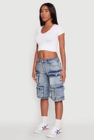 Womens Spoon Jeans Multi Pocket Cargo Denim Shorts, Blue, Size M