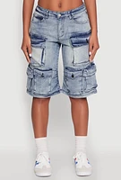 Womens Spoon Jeans Multi Pocket Cargo Denim Shorts, Blue, Size M