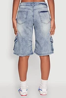 Womens Spoon Jeans Multi Pocket Cargo Denim Shorts, Blue, Size M