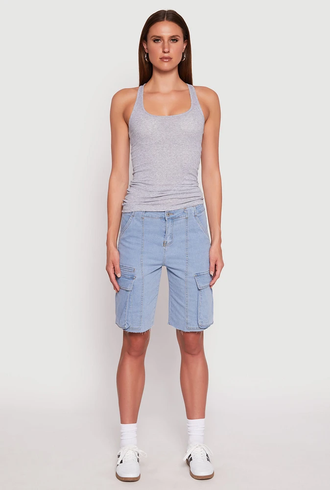 Womens Denim Cargo Skater Shorts, Blue, Size S