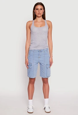 Womens Denim Cargo Skater Shorts, Blue, Size S