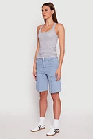 Womens Denim Cargo Skater Shorts, Blue, Size L