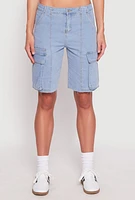 Womens Denim Cargo Skater Shorts, Blue, Size S