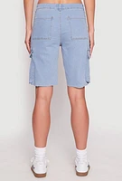 Womens Denim Cargo Skater Shorts, Blue, Size L