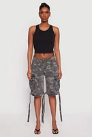 Womens Denim Cargo Bermuda Skater Shorts, Green, Size M