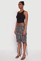 Womens Denim Cargo Bermuda Skater Shorts, Green, Size M