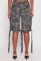 Womens Denim Cargo Bermuda Skater Shorts, Green, Size M