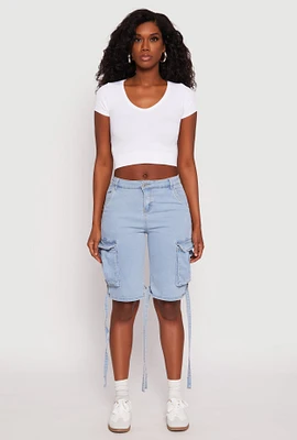 Womens Denim Cargo Bermuda Skater Shorts, Blue, Size S