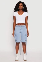 Womens Denim Cargo Bermuda Skater Shorts, Blue, Size S