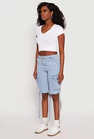 Womens Denim Cargo Bermuda Skater Shorts, Blue, Size S