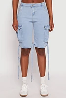 Womens Denim Cargo Bermuda Skater Shorts, Blue, Size S