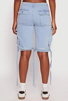 Womens Denim Cargo Bermuda Skater Shorts, Blue, Size S
