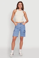 Womens Haute Monde Denim Cargo Bermuda Shorts, Blue,