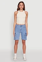 Womens Haute Monde Denim Cargo Bermuda Shorts, Blue,