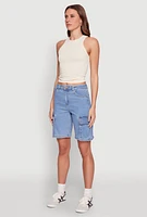 Womens Haute Monde Denim Cargo Bermuda Shorts, Blue,