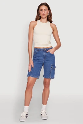 Womens Haute Monde Denim Cargo Bermuda Shorts, Blue, Size M