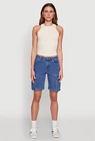 Womens Haute Monde Denim Cargo Bermuda Shorts, Blue,