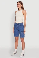 Womens Haute Monde Denim Cargo Bermuda Shorts, Blue,