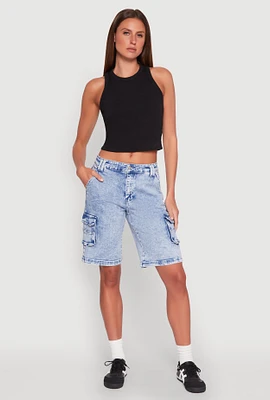 Womens WAX Mineral Wash Cargo Jorts, Blue,