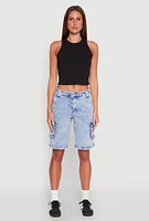 Womens WAX Mineral Wash Cargo Jorts, Blue,