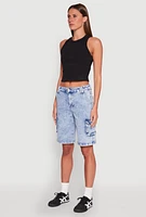 Womens WAX Mineral Wash Cargo Jorts, Blue,