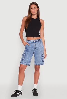 Womens WAX Mineral Wash Cargo Jorts, Blue, Size L