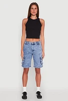 Womens WAX Mineral Wash Cargo Jorts, Blue, Size L