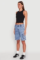 Womens WAX Mineral Wash Cargo Jorts, Blue, Size L